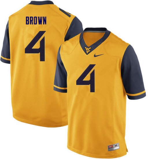 Men's West Virginia Mountaineers NCAA #4 Leddie Brown Yellow Authentic Nike Stitched College Football Jersey IQ15G35UE